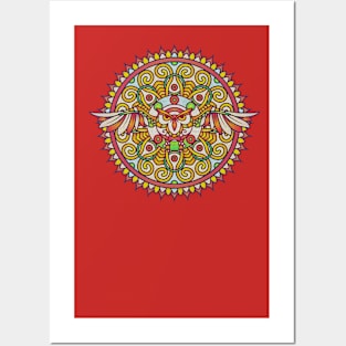 Vintage mandala with owl Posters and Art